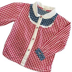 Vintage patriotic baby gingham blouse red white blue
